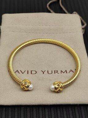 David Yurman Gold Cable Bracelet with Pearl Terminals 💎5mm